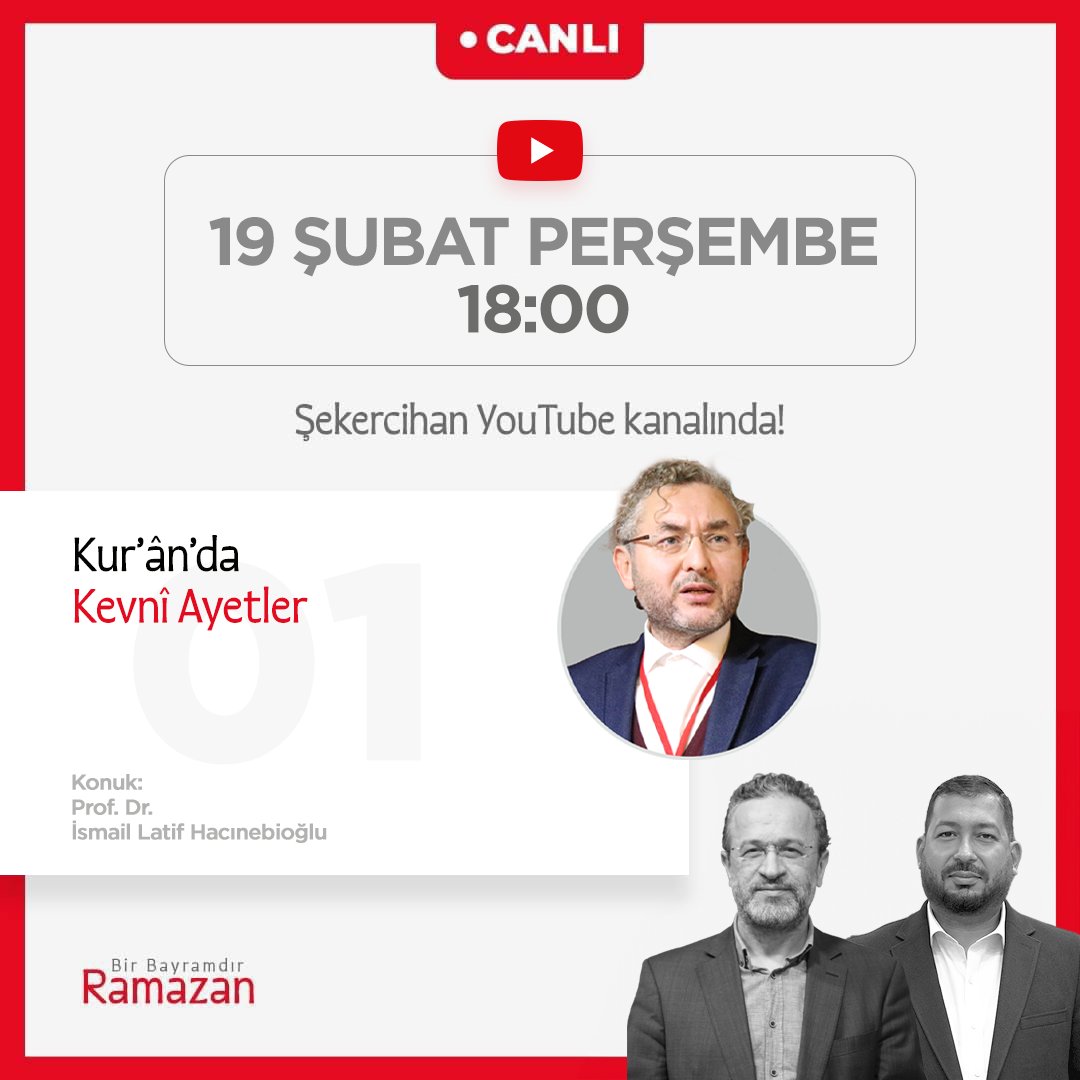Bir Bayramdır Ramazan, başlıyor!

Prof. Dr. İsmail Latif Hacınebioğlu ile “Kur’ân’da Kevnî Ayetler” 

Bir Bayramdır Ramazan’ın ilk bölümü “Kur’ân’da Kevnî Ayetler” programını 19 Şubat Perşembe saat 18:00 itibari ile Şekercihan YouTube kanalından CANLI olarak izleyebilirsiniz.
