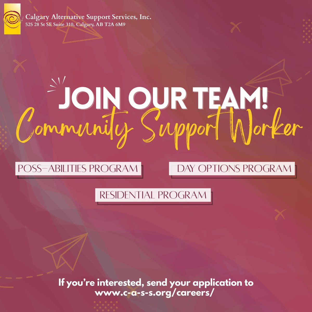 📌📢CASS is hiring! 💥📌

If you are interested in supporting individuals to live their best lives in a fun and dynamic environment, apply now! 
For more information on our available positions, and how to apply, we encourage to check our careers page: c-a-s-s.org/careers/