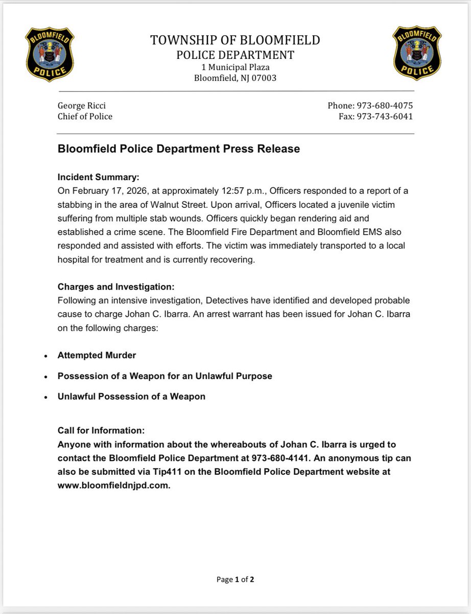 Bloomfield Police Department tweet media