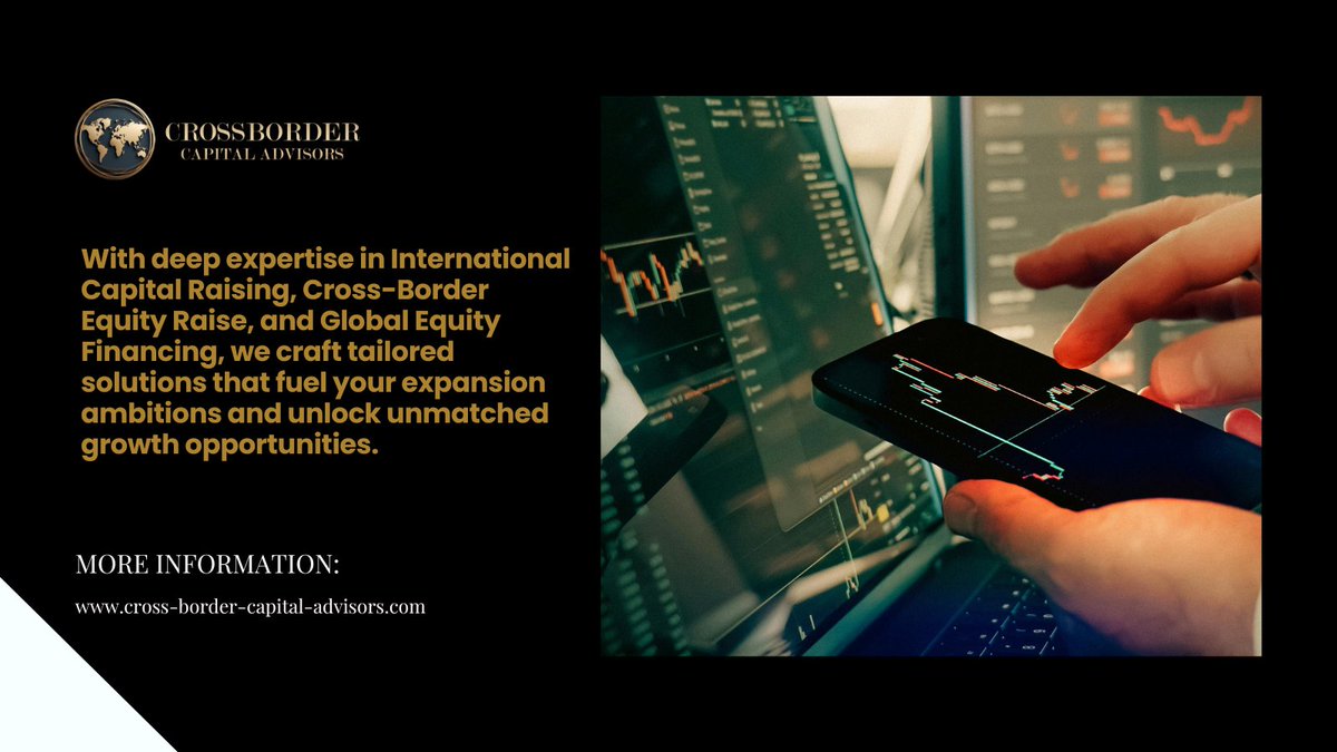 cbc_advisors's tweet photo. In today’s ever-globalizing business landscape, raising capital isn’t just a milestone — it’s a strategic advantage.

With deep expertise in International Capital Raising, Cross-Border Equity Raise, and Global Equity Financing, we craft tailored solutions that fuel your expansion ambitions and unlock unmatched growth opportunities.

We don’t just facilitate funding — we build the foundation for your next phase of success.

#CapitalRaising #GlobalEquity #CrossBorderFinance #InvestmentBanking #BusinessGrowth #CBC_advisors
