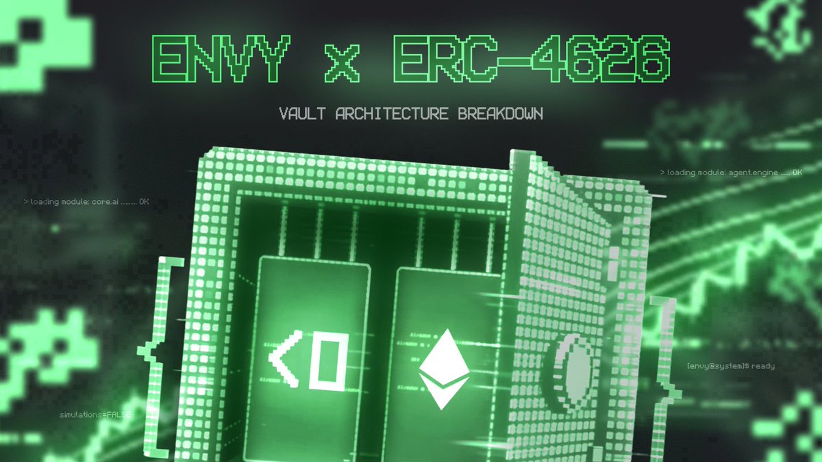 nvprotocol's tweet photo. 👤ENVY x ERC-4626

Each agent runs as an ERC-4626 vault on Ethereum.

The standard is widely used in DeFi, allowing integration across protocols and providing a unified interface for deposits, withdrawals &amp; share accounting. https://t.co/mKn3FpO4sT