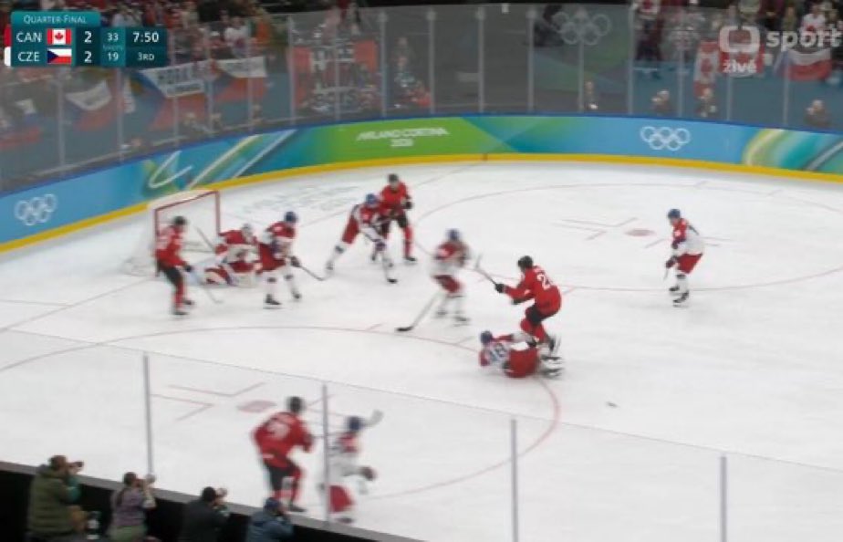 AzorcanGlobal's tweet image. I thought I was seeing things, but yes, #Czechia had 6 players on the ice. How 2 officials, 2 linesmen missed this is a good question. You have think that the #Canada bench was yelling “too many men” as well. 
Imagine the outrage had Canada lost.