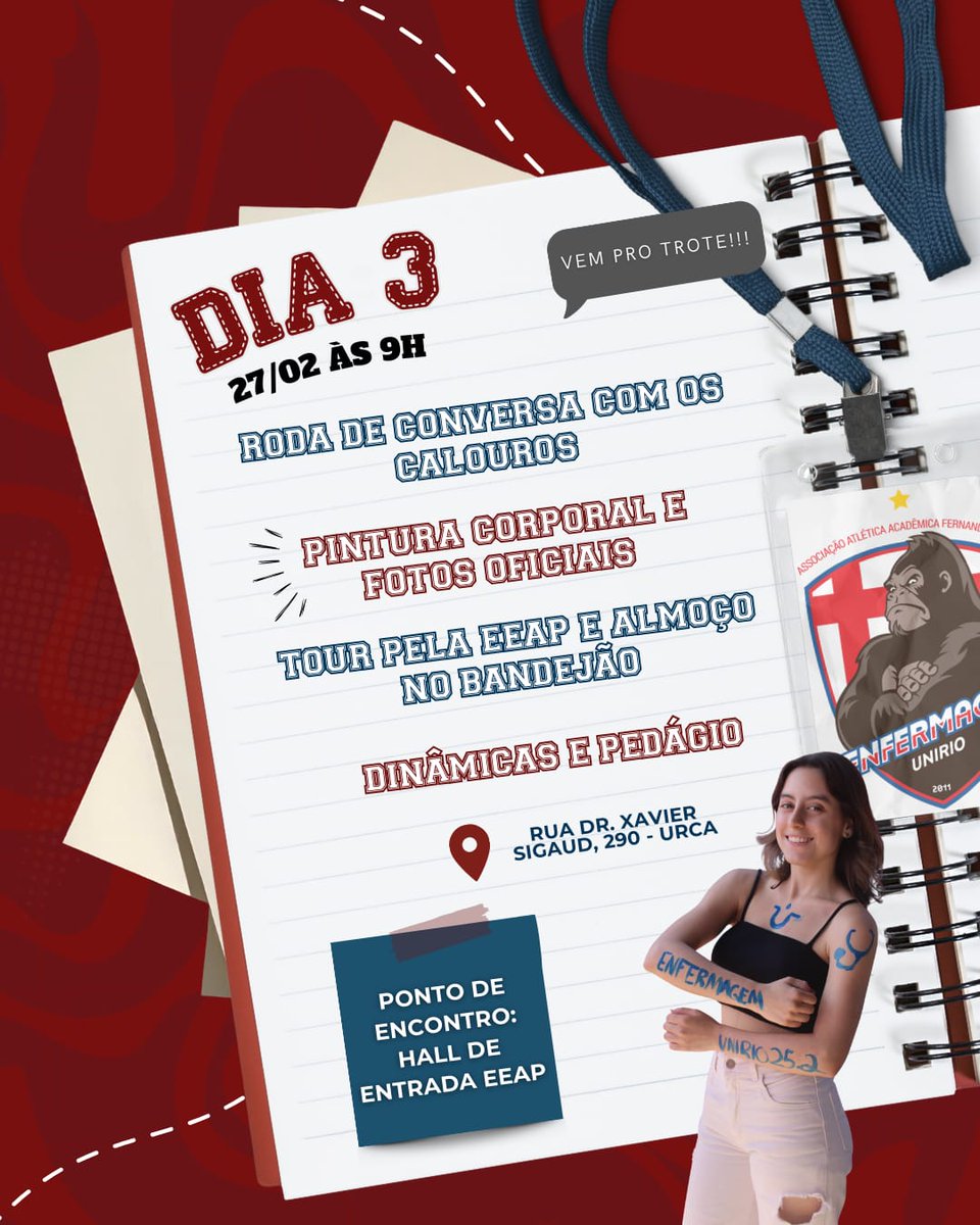AAAFP_UNIRIO's tweet photo. O nosso trote está chegando!!! 🥳

Em 7 dias iremos receber os nossos novos ingressantes com 3 dias de muitas atividades! 💙❤️

Então, gorilinhas, já se preparem para 3 dias incríveis e memoráveis. 🦍

Ser enfermagem unirio é muito bom!!! 🏆 https://t.co/i93vwczWWG