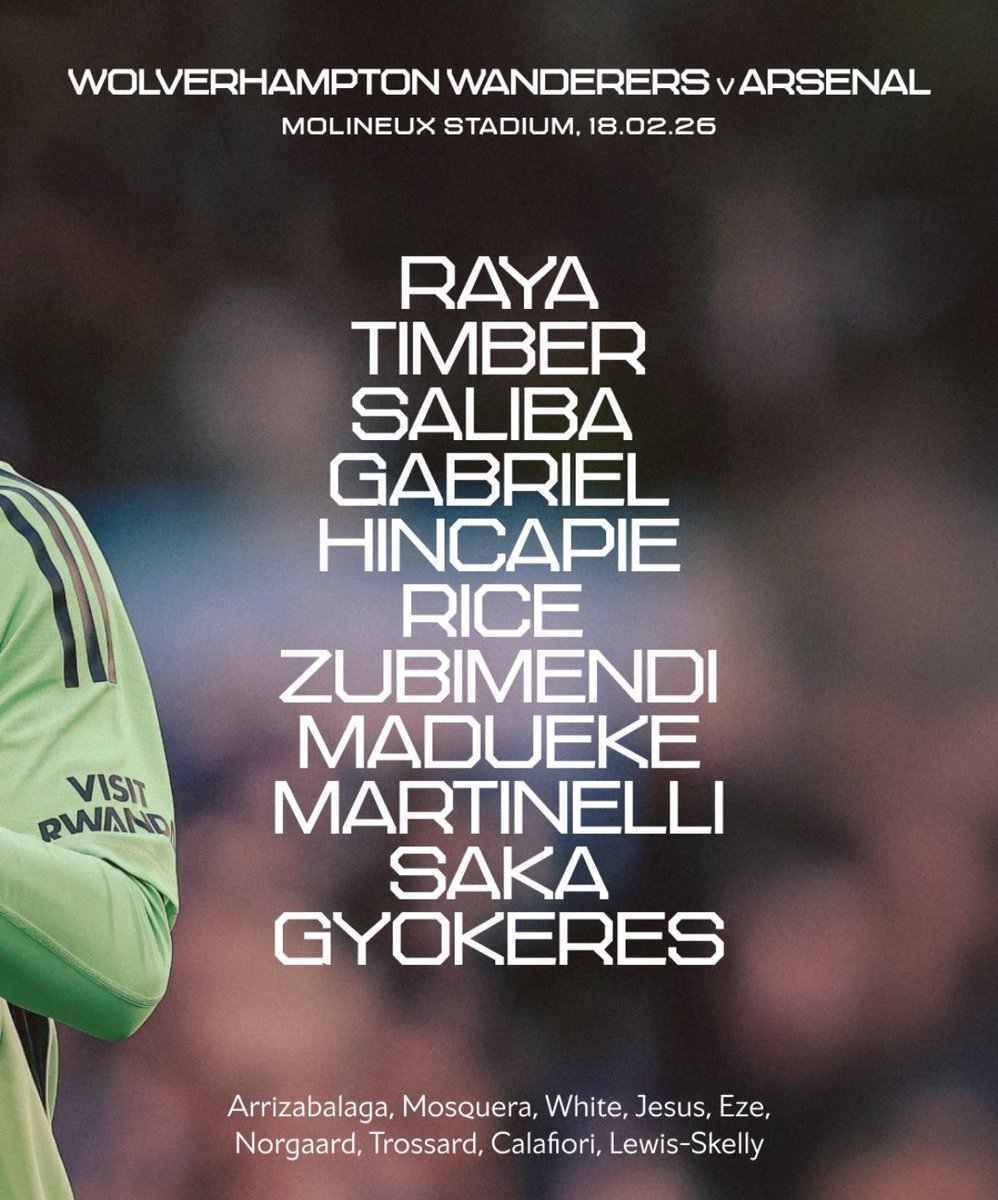 VOICI LE XI D’ARSENAL ❤️🤍 POUR AFFRONTER LES WOLVES 💛🖤

#PremierLeague #WOLARS