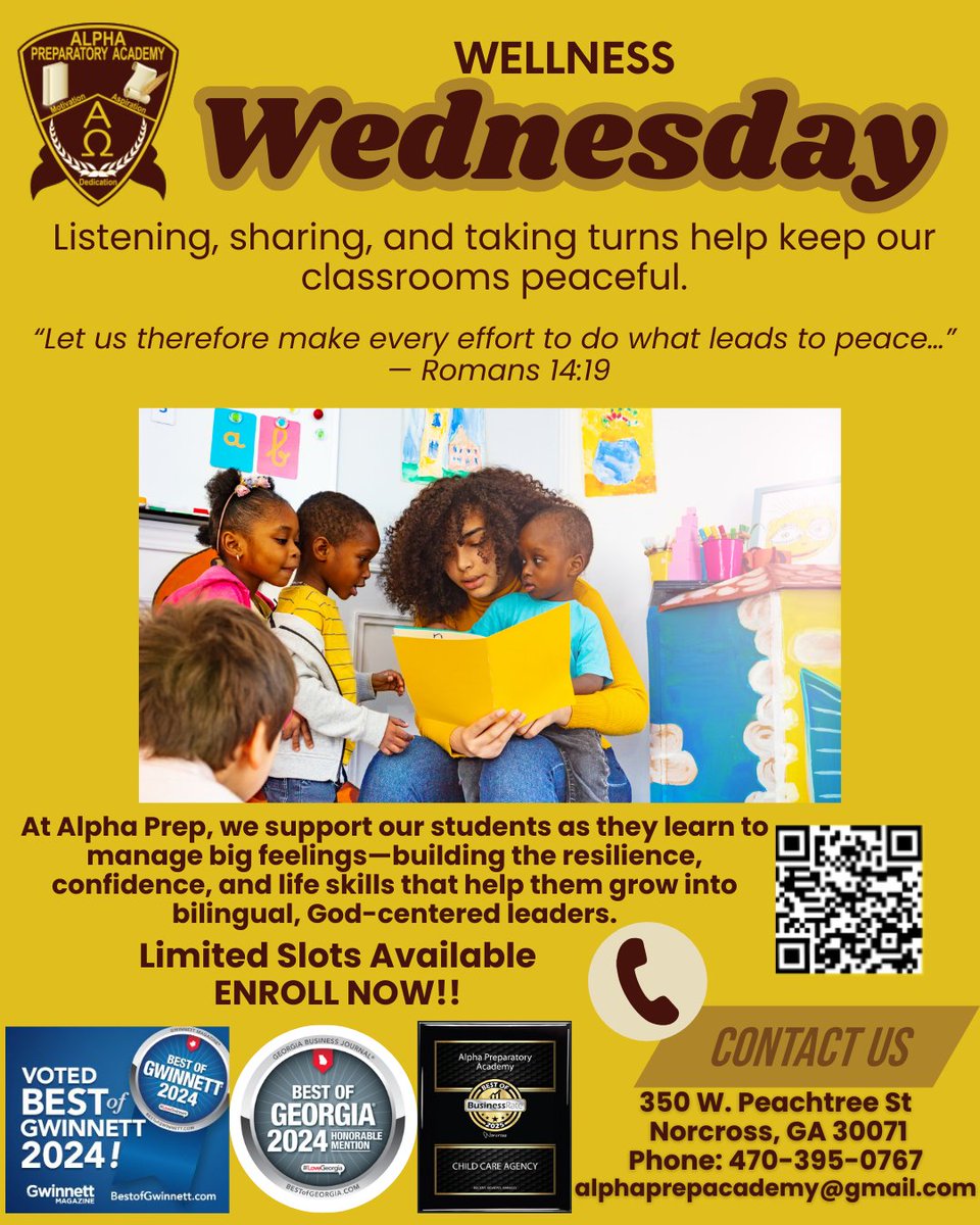AlphaprepAcad's tweet photo. Wellness Wednesday 🌿💛
Listening, sharing, and taking turns help keep our classrooms peaceful and happy! 😊✨

📖 “Let us therefore make every effort to do what leads to peace…” — Romans 14:19

#WellnessWednesday #AlphaPrepAcademy #LittleLeaders #LearningtheAlphaway https://t.co/kqZkiu7AY3