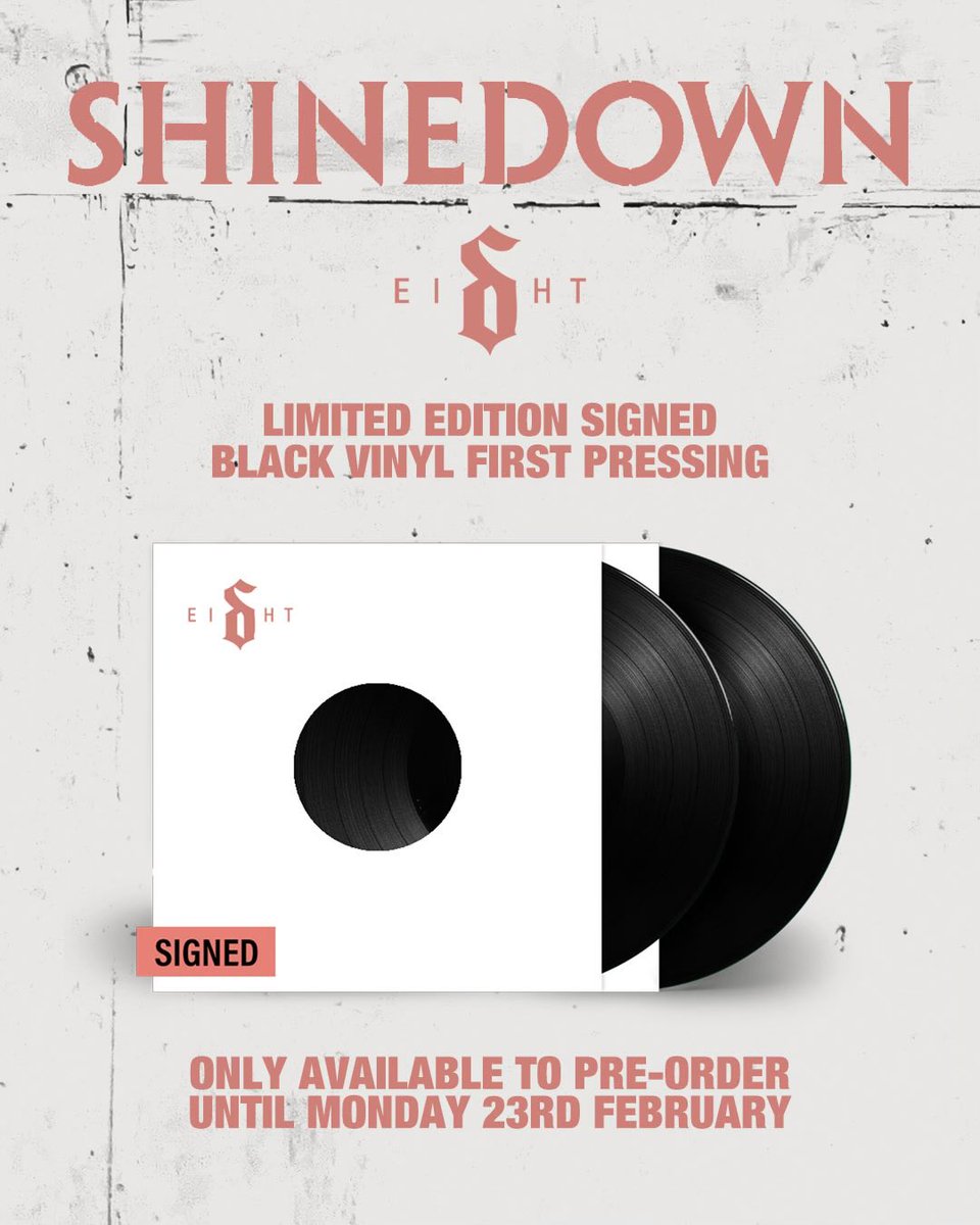 UK/EU…

The Signed Ltd Edition First Pressing of our new album EI8HT is only available to pre-order until Monday 23rd Feb. Once it's gone it's gone.

Available as 2LP black vinyl in a white card sleeve with signed art card. 

eurostore.warnermusic.com/gb/music-store…