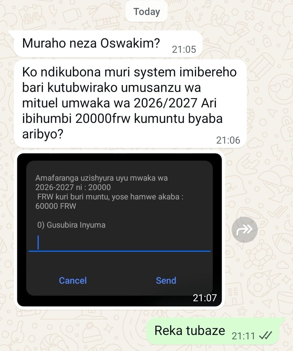oswaki's tweet photo. Mwiriwe neza @RwandaLocalGov @RSSB_Rwanda 

Ibi ni ibiki? Ni system yagize ikibazo? 

Mituweli yaba frw 20,000 ku muntu umwe aka kanya avuye ku frw 3,000 se?