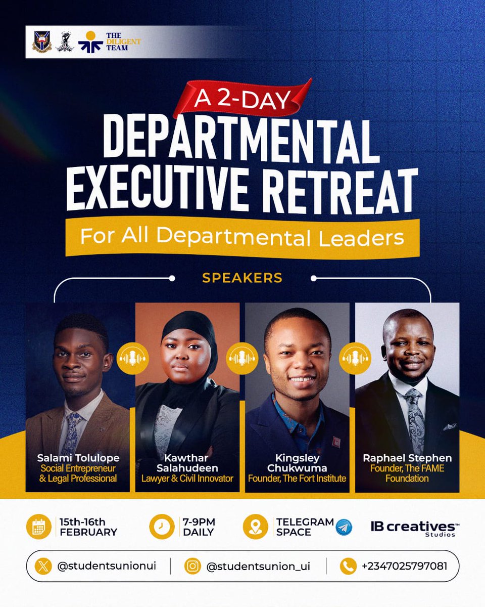 The Diligent Team, (UISU) successfully held a Departmental Executive Retreat on the 15th,16th of February. The event was highly impactful and demonstrated UISU intentionality in ensuring that every student leader is empowered to effectively protect and promote students' interests