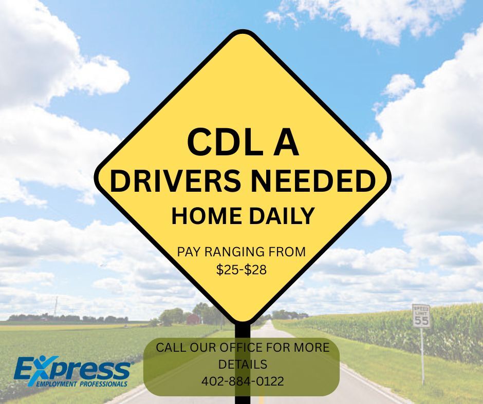 WE ARE URGENTLY HIRING FOR CDL A DRIVERS!

If you are a CDL A driver looking for work, we would love to talk with you about a few roles we are currently hiring for!
Please call our office on Center Street, (402) 884-0122
