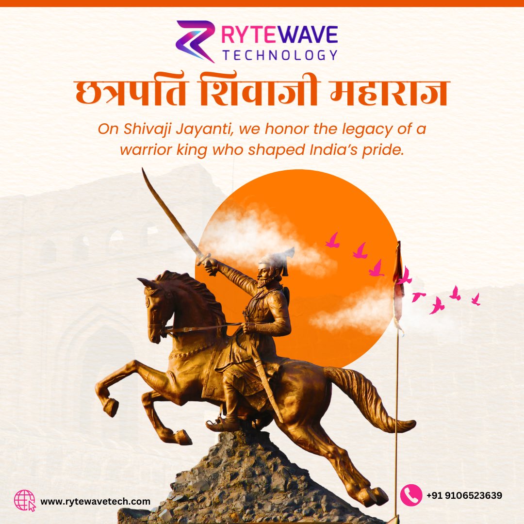 RyteWavetech's tweet photo. Celebrate the birth anniversary of the legendary warrior king Chhatrapati Shivaji Maharaj with pride and inspiration! 🚩

Know More : https://t.co/hoKskF22rB
Mail : info@rytewavetech.com

#ShivajiMaharaj #ShivJayanti
#ChatrapatiShivajiMaharaj #MarathaPride #RytewaveTechnology https://t.co/p3pDv4cuYq