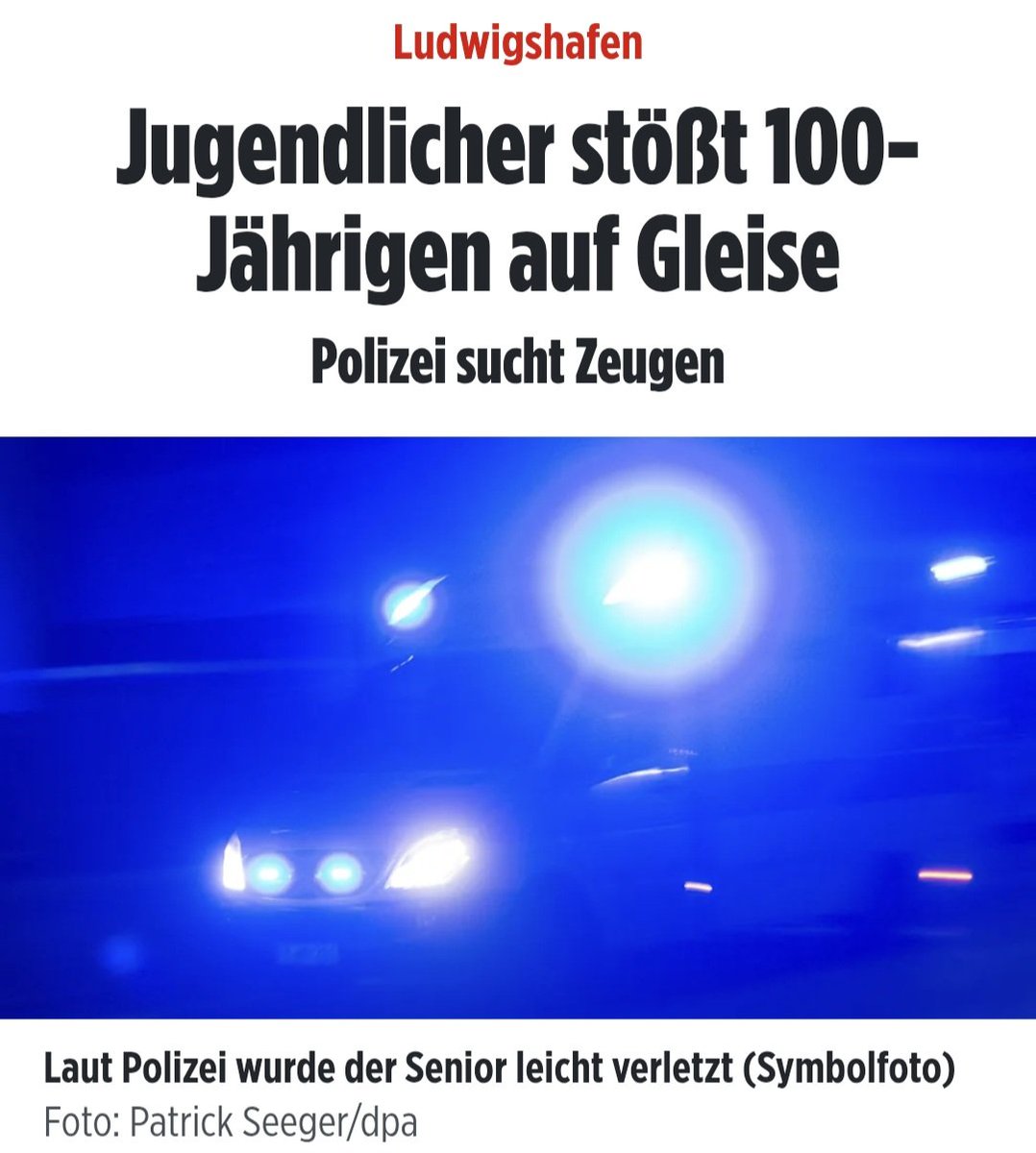 GoscheUff's tweet photo. Was soll diese Scheisse ?
#Ludwigshafen (Rheinland-Pfalz) – Unfassbare #Attacke an einer Haltestelle in Ludwigshafen! Am #Rosenmontag ist ein 100-Jähriger von einem jungen Mann auf die Gleise gestoßen worden. Jetzt fahndet die Polizei nach dem Täter.#Gleise #Bahnsteig
🔗
https://t.co/wVsplJDAAn