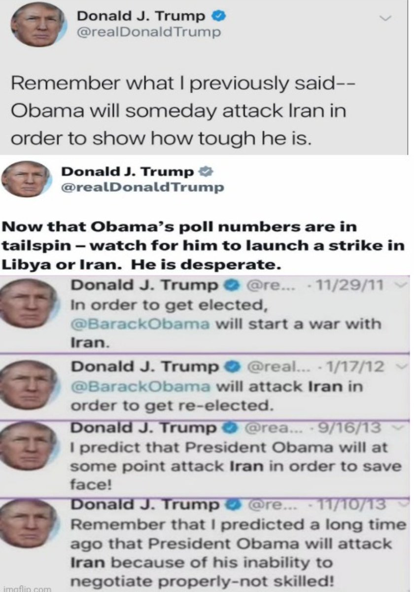 Trump tweeted endlessly about Obama going to war with Iran.

Obama bucked Israel, &amp; created the highly successful Iran nuclear deal.

Trump cancelled it for Israel.

Now we're going to war for Israel.

Good job America 👏