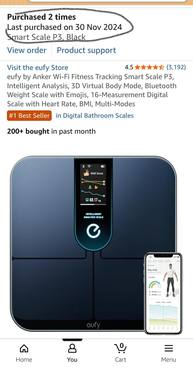 بعد سنة ونص استخدام 👌
ميزان Eufy Smart Scale P3 من أنكر كان اختيار موفق جدا بالنسبة لي.

✅ دقة وحساسية عالية
✅ يقيس أكثر من 15 مؤشر للجسم (دهون، عضلات، ماء، BMR )
✅ يتزامن مع الجوال ويعطيك تحليل واضح وتطورك بشكل رسومي

عن تجربة شخصية ثابت في القياس ومفيد جدا لأي شخص مهتم