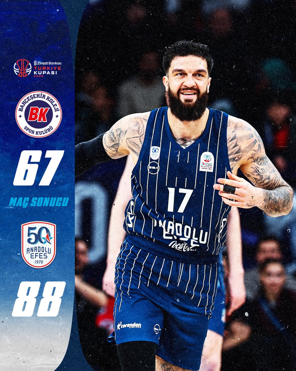 AnadoluEfesSK's tweet photo. 💪 Ziraat Türkiye Kupası’nda yarı final biletini aldık!
Bahçeşehir Koleji 67 - 88 Anadolu Efes | Maç Sonucu

#BenimYerimBurası https://t.co/A2ECfnNNcb