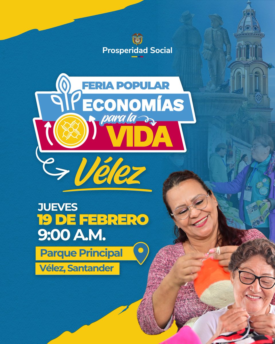 La feria #EconomíasParaLaVida llega a Vélez, #Santander.
Acompáñanos desde las 9 a.m. y sé parte de este encuentro, mañana 19 de febrero, en el parque principal.
¡Ven a la feria! ¡Apoyemos la inclusión productiva para la paz en los territorios!
