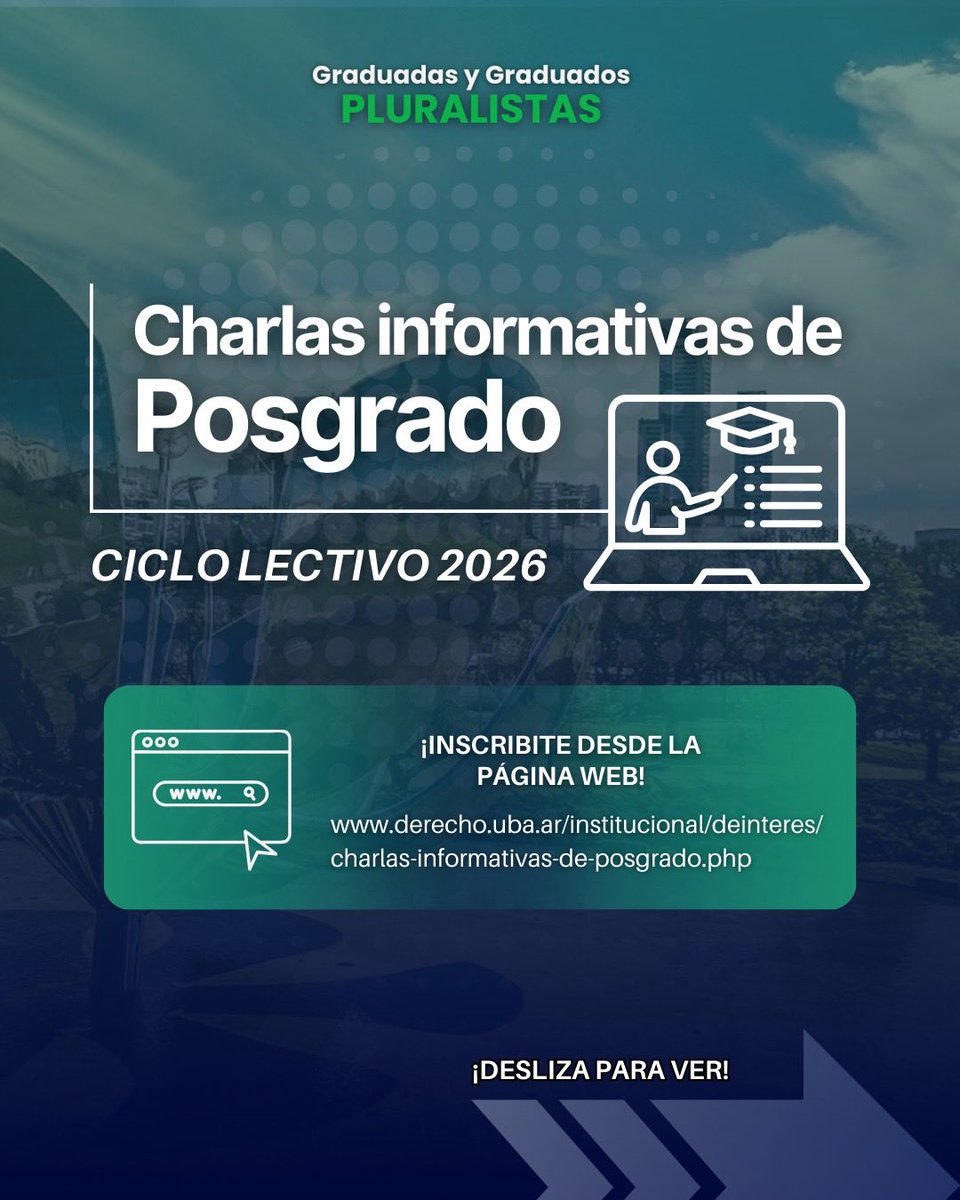 GradPluralistas's tweet photo. Hoy comienzan las Charlas Informativas de Posgrado para el ciclo lectivo 2026

📌 Para conocer el cronograma completo y las carreras disponibles ingresá a:
https://t.co/OFtwJ4zlRS

📲 También podés comunicarte con Posgrado:
WhatsApp: +54 9 11 2355-8459
📧 posgrado@derecho.uba.ar https://t.co/vcpR79pQSx