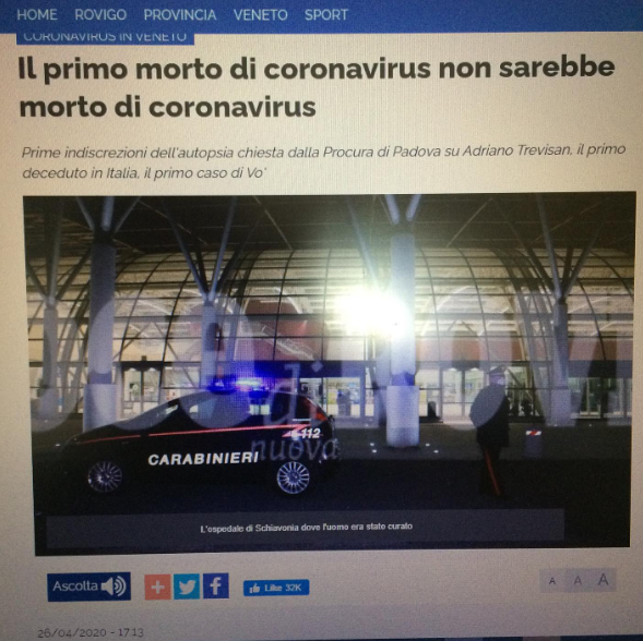Erinni15's tweet image. 2020 Il primo morto di #coronavirus NON SAREBBE MORTO DI CORONAVIRUS

#Covid
