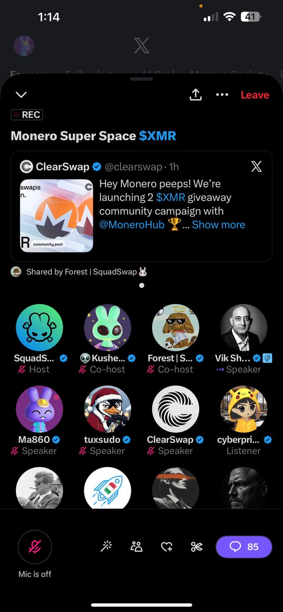 Thank you very much <a href="/vikrantnyc/">Vik Sharɱa 🇺🇸</a> and <a href="/tuxpizza/">tuxsudo</a> for joining me and <a href="/Kushed_Crypto/">👽Kushed|SquadSwap🐰</a> + <a href="/0xFForest/">Forest | SquadSwap🐰</a> for the <a href="/Squad_Swap/">SquadSwap 🐰💱</a> Monero super space!

I’ve been a very long time fan and user of cake wallet so, to hear you guys checked out my work is a career highlight. Hearing Vik has seen