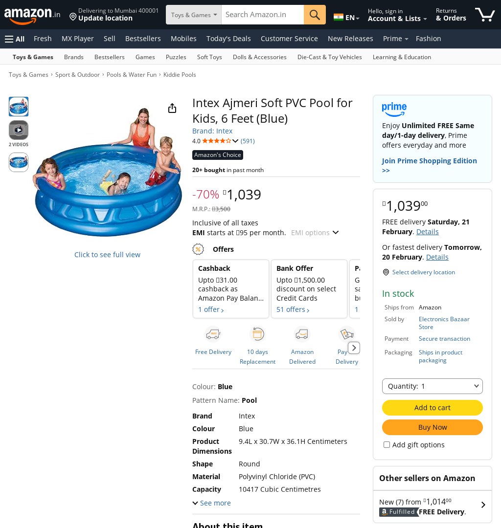DealZille's tweet image. 🚨Kids Summer Splash! 🚨  
Intex 6‑ft PVC Pool – ₹1,039 (MRP: ₹2,199) – Selling fast  
🔗 amazon.in/dp/B074JGT576?… #ad #Intex #KidsPool #Deal #AmazonIndia