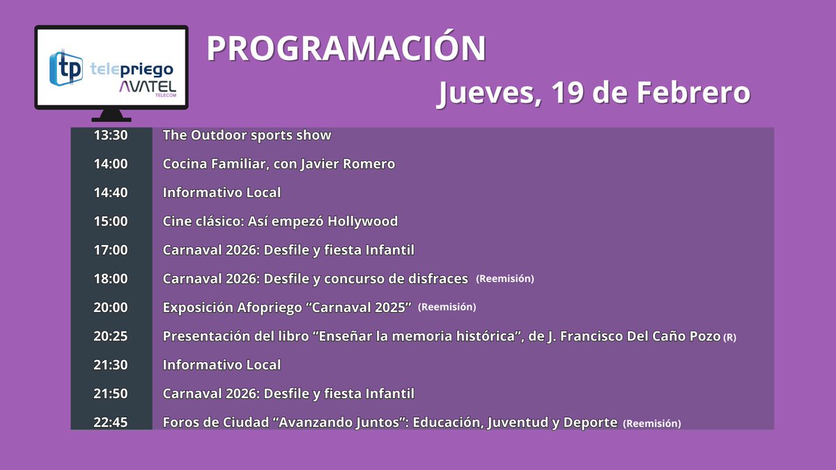 #telepriego #AvatelTelecom #clictv🎞️📷#canalrecuerda #febrero2026📷 📷 📷📷 🎭🎉🥁❤️