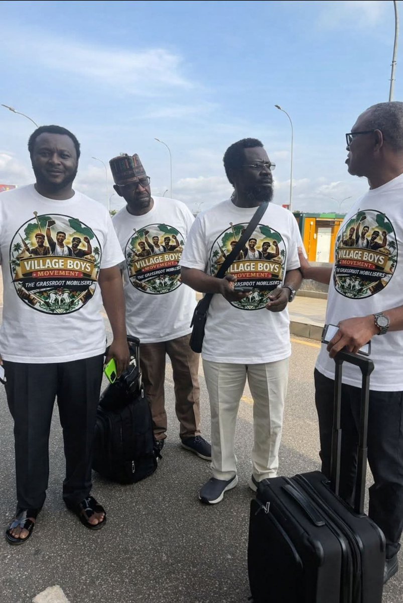 MR PETER OBI, DELE FAROTIMI and YANUSA TANKOposes in VILLAGE BOYS MOVEMENT T-SHIRT. Obi leads and others follow. Obi is coming and a new Nigeria is #POssible. #NigeriaMustWorkInOurTime