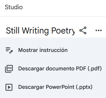 Justo me estoy dando cuenta que ya existe la opción de descargar a PowerPoint (y por lo tanto importar a #Slides) todas las presentaciones de #NotebookLM
Y estoy leyendo que además ya se puede hacer "edición por prompt" en cada diapositiva... ¡Es grandioso!