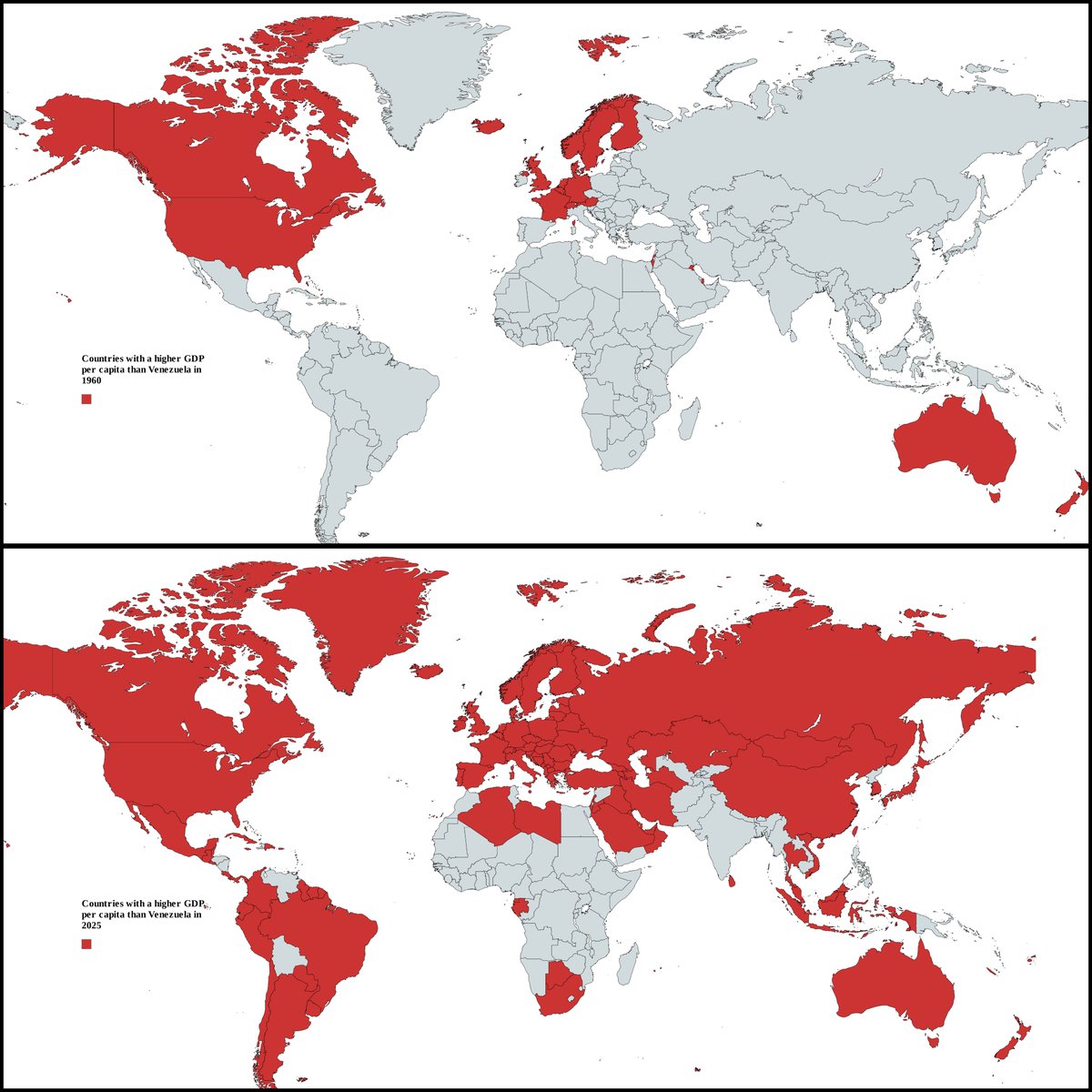 Countries with higher GDP per capita than Venezuela: 1960 VS 2025