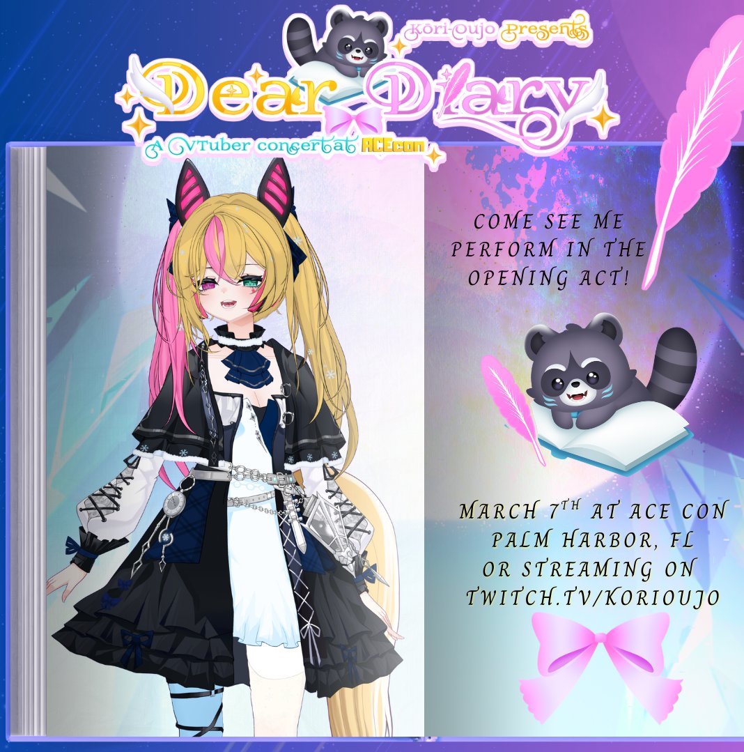 Hay! Did you know?! I'm going to be performing IRL!! WOAAAHH OMGGG! 

Thank you <a href="/korioujo/">Kōri-Oujo🍧🦝【HEIRS】🔜DEAR DIARY CONCERT</a> for inviting me to participate with all these other super cool vtubers!!