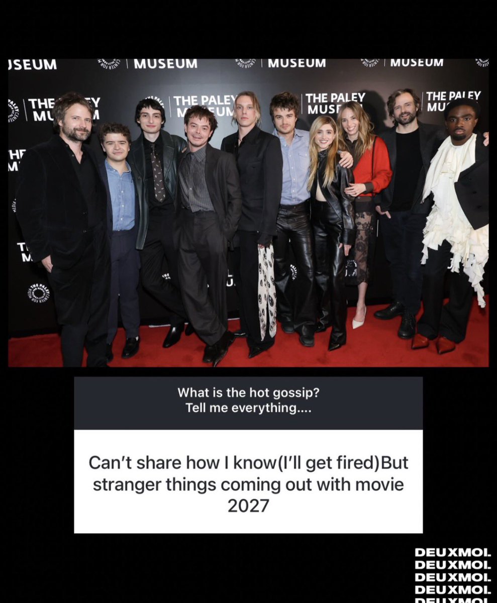 acervosthings's tweet photo. DINOVO? Dei parabéns esses dias…

Mais uma vez fontes enviam para o insider deuxmoi sobre uma provável continuação de Stranger Things

“Não posso falar o que eu sei (serei demitido) Mas Stranger Things está vindo com um filme em 2027” https://t.co/XVGSbLtERF