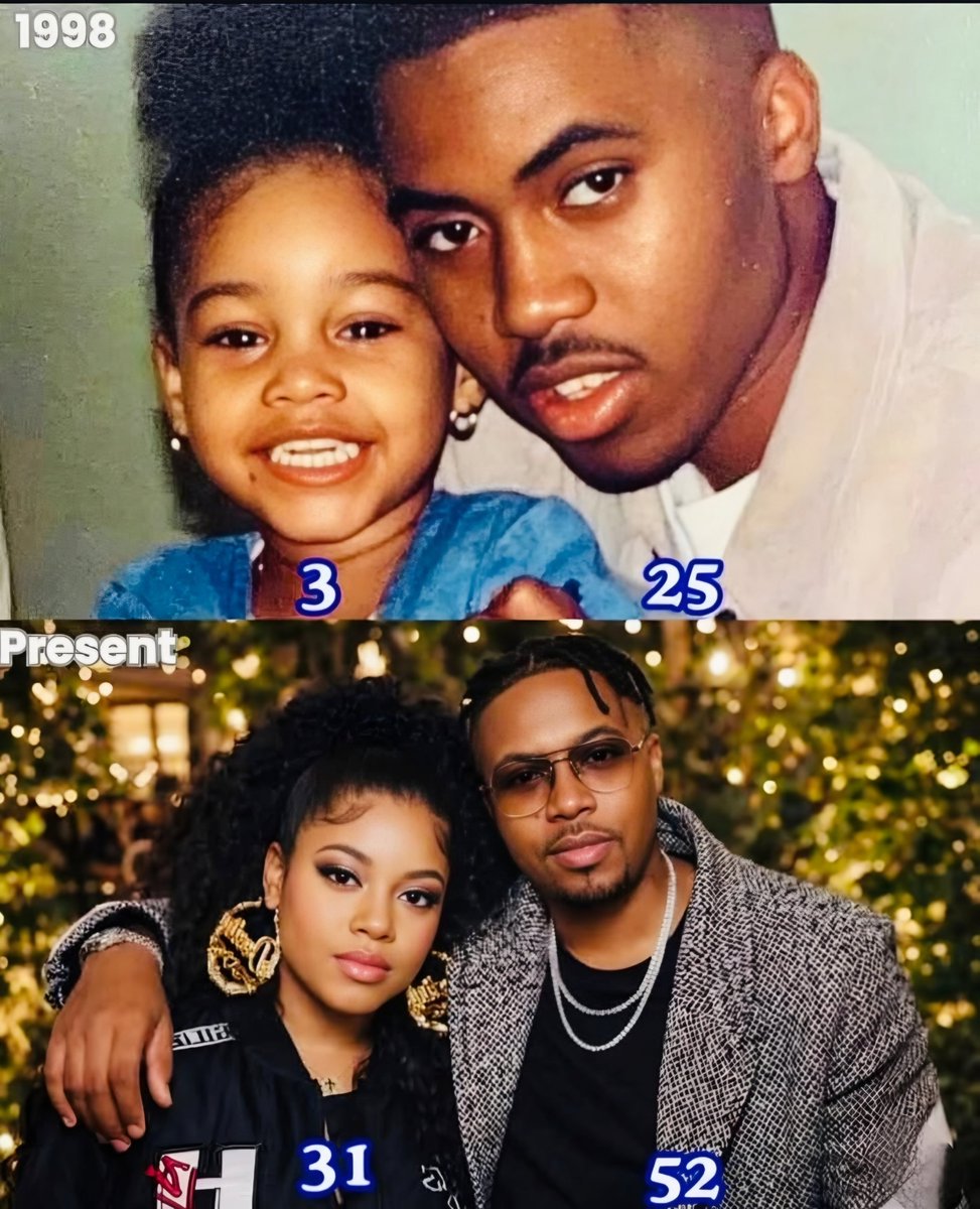 Nas and his daughter, Destiny Jones, then and now. 🖤