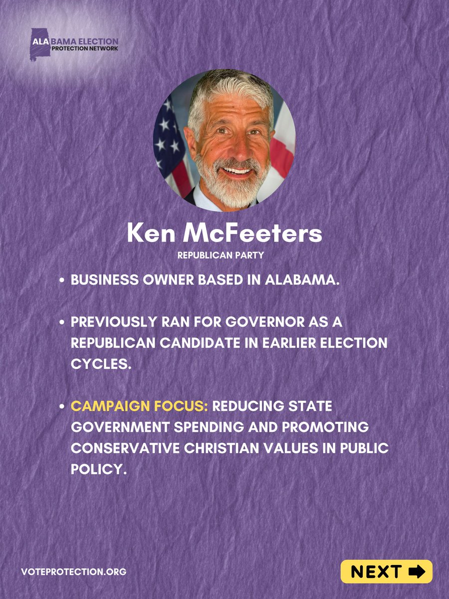 AlabamaElection's tweet photo. Don’t wait until the last minute to get to know your 2026 Alabama Gubernatorial candidates. An informed voter is an empowered voter. 💪 For part one of our series, we’re highlighting Doug Jones, Tommy Tuberville, Ken McFeeters, and Will Boy. 

#vote #alabamaelections https://t.co/jvSjaa0IvP