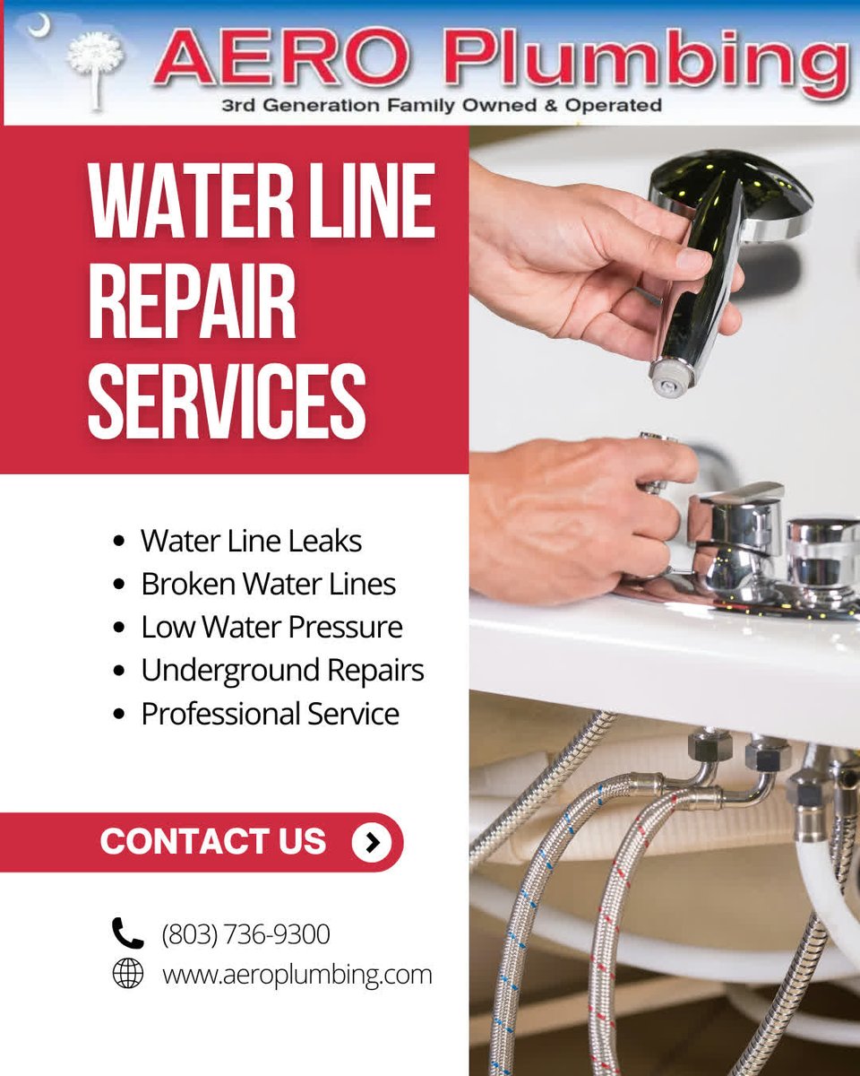 PlumbingAero's tweet image. Trouble with your water line? 💦 Fast, reliable repairs you can count on. Call 803‑736‑9300! 🔧 #ColumbiaSC #WaterLineRepair