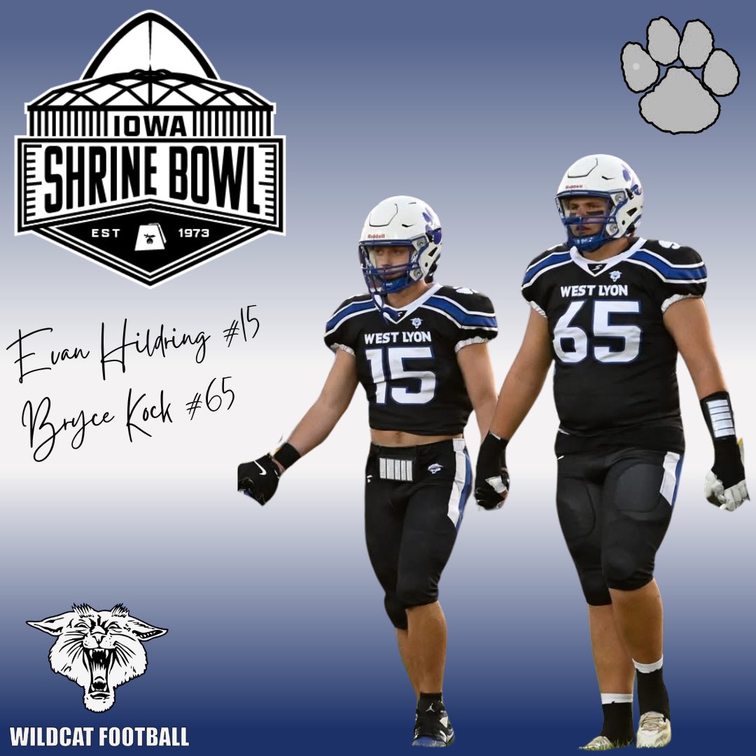 West_LyonFB's tweet photo. Congrats to Evan Hildring and Bryce Kock for being invited to the 2026 Iowa Shrine Bowl All-Star game!

#WLPride #nobodycaresbacktowork https://t.co/n9RR8hzU29