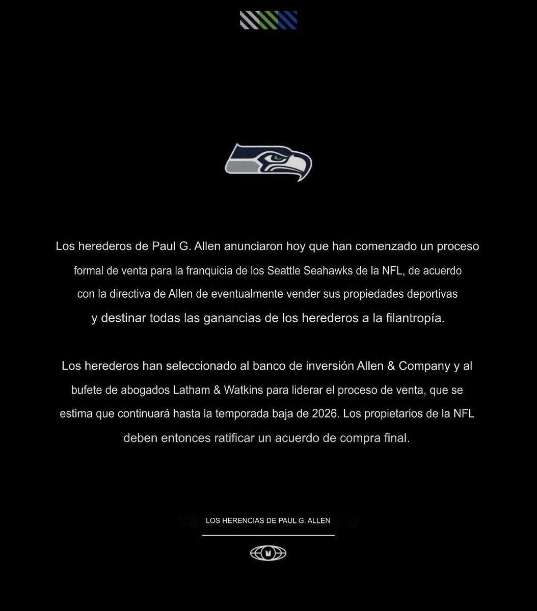 Los herederos de Paul G. Allen inician el proceso de venta para los <a href="/Seahawks/">Seattle Seahawks</a>