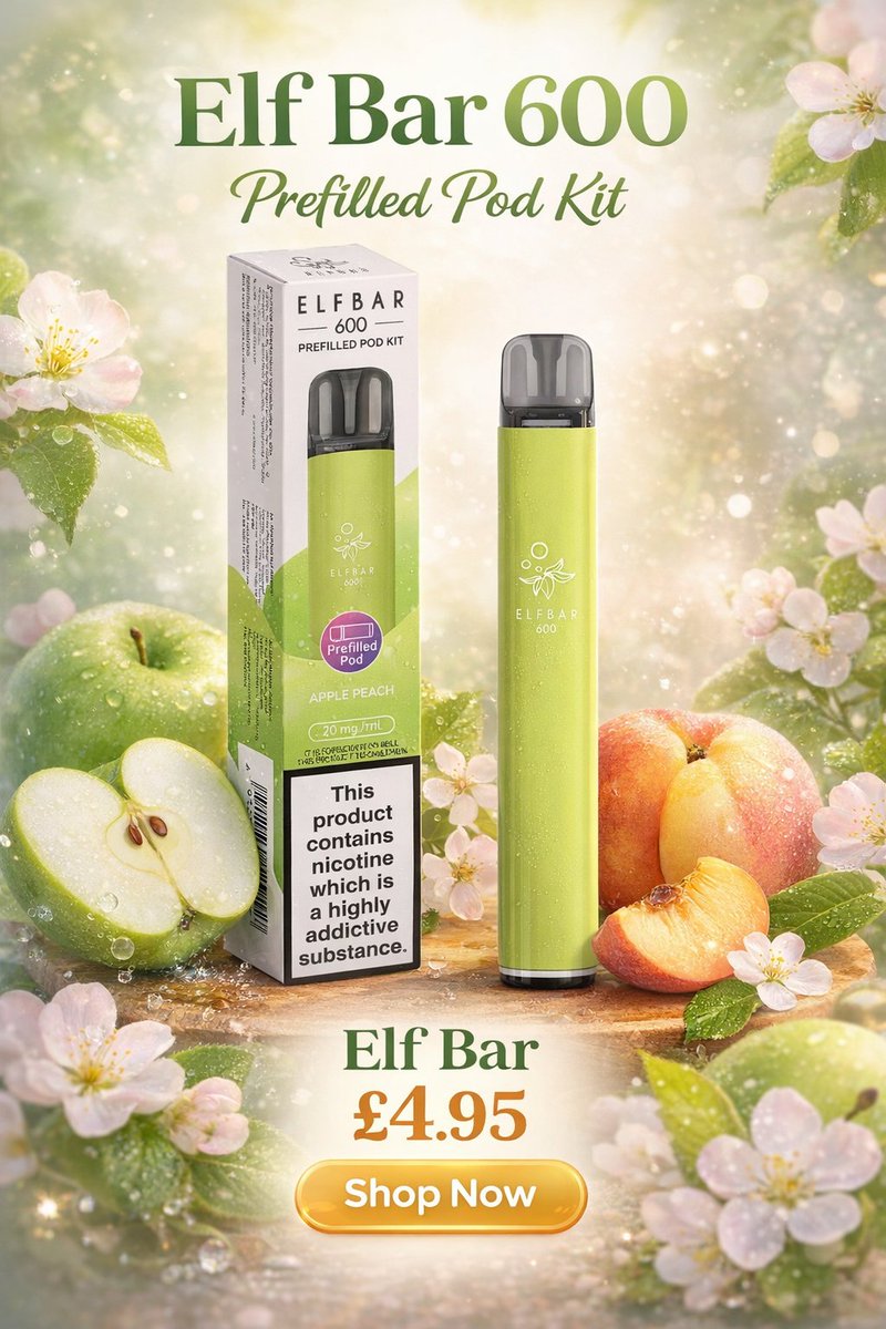 TheVapeGiant's tweet image. 🍏🍑 Elf Bar 600 – Apple PeachCrisp apple. Sweet peach. Smooth hits.
💷 Only £4.95Simple. Ready to use. Full of flavour.⚠️ 18+ only. Contains nicotine – highly addictive.
.
.
.
#ElfBar600 #VapeUK #ApplePeach #VapeDeal