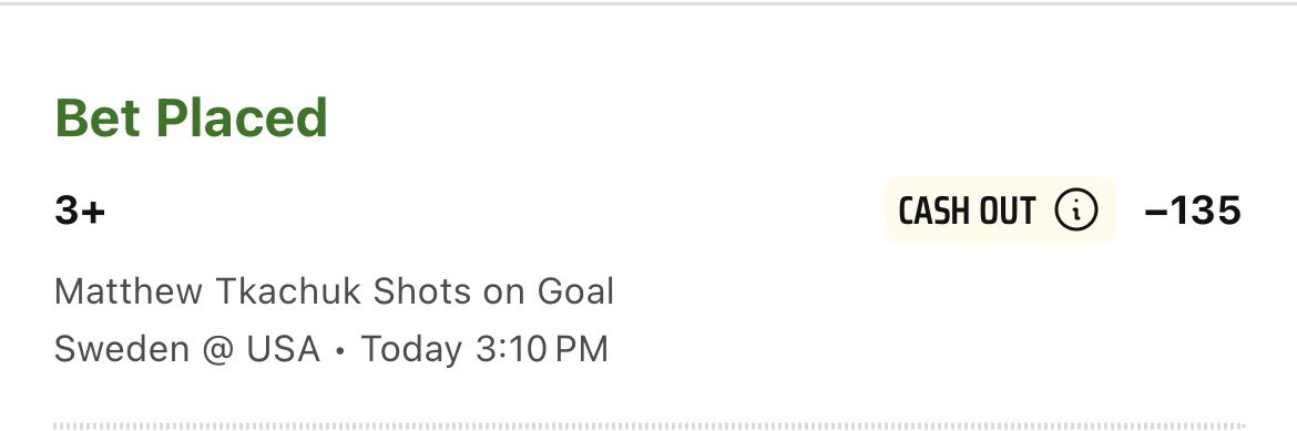 Feb 18th 

Straight Bet
#Olympic Player Prop
-135 Odds / #DraftKings 

• Matthew Tkachuk o2.5 Shots On Goal