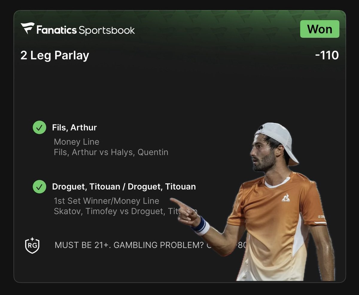 MeVsSpread's tweet photo. 🍟 French Fries for Everyone Again 🙌

✅ Arthur Fils ML 🇫🇷
✅ Titouan Droguet 1st Set/ML 🇫🇷
🎾 (-110) 🔨

These Frenchmen can actually be trusted 🙂‍↕️

#GamblingX | #QatarExxonMobileOpen https://t.co/XyOo6mPbq3
