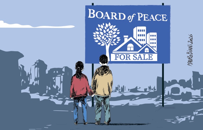 nonsonpago1's tweet image. .@maurobiani 
#persone #diritti #dirittointernazionale #boardofpeace #Trump #Gaza #Palestina #mondo #GovernoMeloni 
In vendita.
Oggi per @repubblica 

#Biani ! 

#boarderline #blob @BlobRai3
