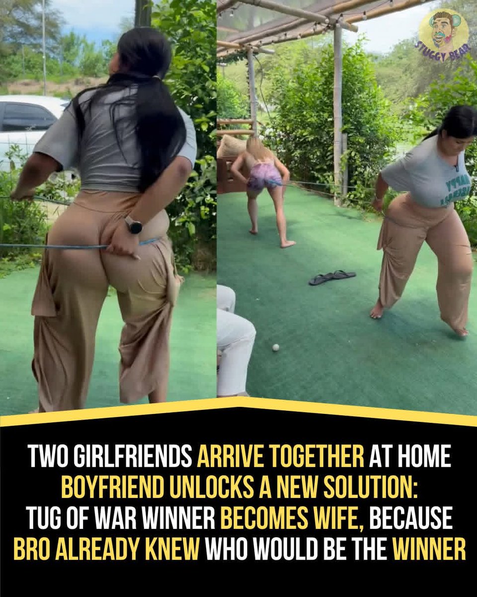 The ultimate boyfriend move just dropped and the internet is losing it. 

Two girlfriends show up at the house expecting a normal hangout night. Instead, the guy — clearly prepared — pulls out a long rope, sets up a makeshift tug-of-war line on the backyard astroturf, and drops