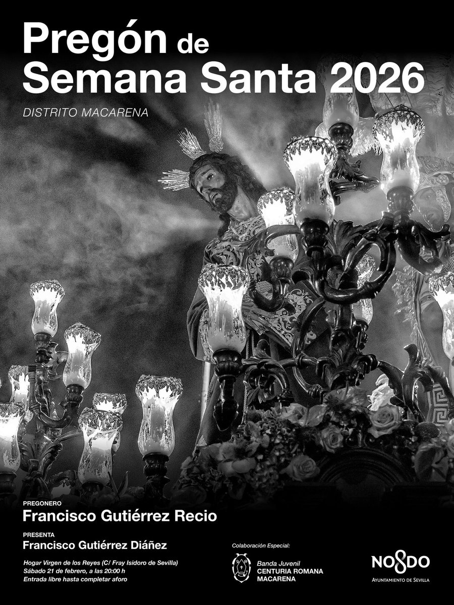 Hoy hemos hecho entrega de las pastas del Pregón de Semana Santa del <a href="/DtoMacarena/">Distrito Macarena (Sevilla)</a> al pregonero Francisco Gutiérrez Recio.

Comienza así la cuenta atrás para un acto tan esperado entre los cofrades de nuestro distrito.

#SSantaSevilla26