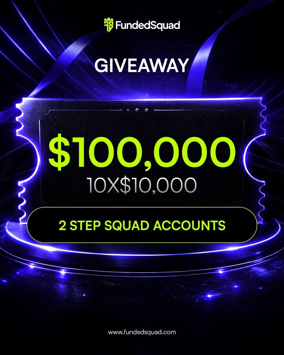 SmcAnly1's tweet photo. 💰 FundedSquad Giveaway! 💰
 🎉 10 × $10,000 Two-Step Accounts 🚀

How to enter
 1️⃣ Follow @fundedSquad
 2️⃣ Follow @ajwadthefalcon &amp; @SmcAnly1 @muhdsmc
@SMChunta @Ummee_Qaseem
 3️⃣ Like &amp; Retweet this post
 4️⃣ Reply Done to this tweet

⏰ Winners announced in 4 days Dont miss this https://t.co/dAS4sRzl5A
