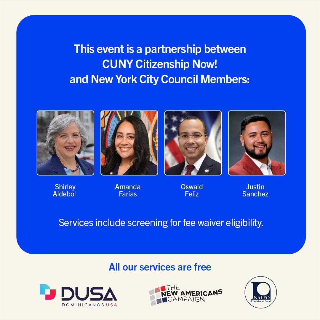 CUNYCitizenship's tweet photo. Get on the path to citizenship now! 🗽🎉 Our next event is Sat. 3/7 in the Bronx. Sponsored by NYC Council Members Shirley Aldebol, @CMAmandaFarias, @OswaldFeliz, and Justin Sanchez. To learn more, call 646-664-9400 or go to 🔗https://t.co/HrrLm0njF1. https://t.co/cgCuPufjBb
