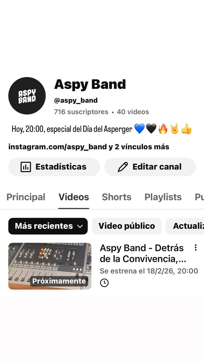 Hoy, 18 de febrero, conmemoramos el Día Mundial del Asperger y cómo no compartirles lo maravilloso que es la convivencia a través de la música. A las 20:00 se estrenará “Aspy Band - Detrás de la Convivencia, Making of del álbum Coexistence” 💙🖤🔥🤘👍

youtu.be/W1g57H_7zwA?si…