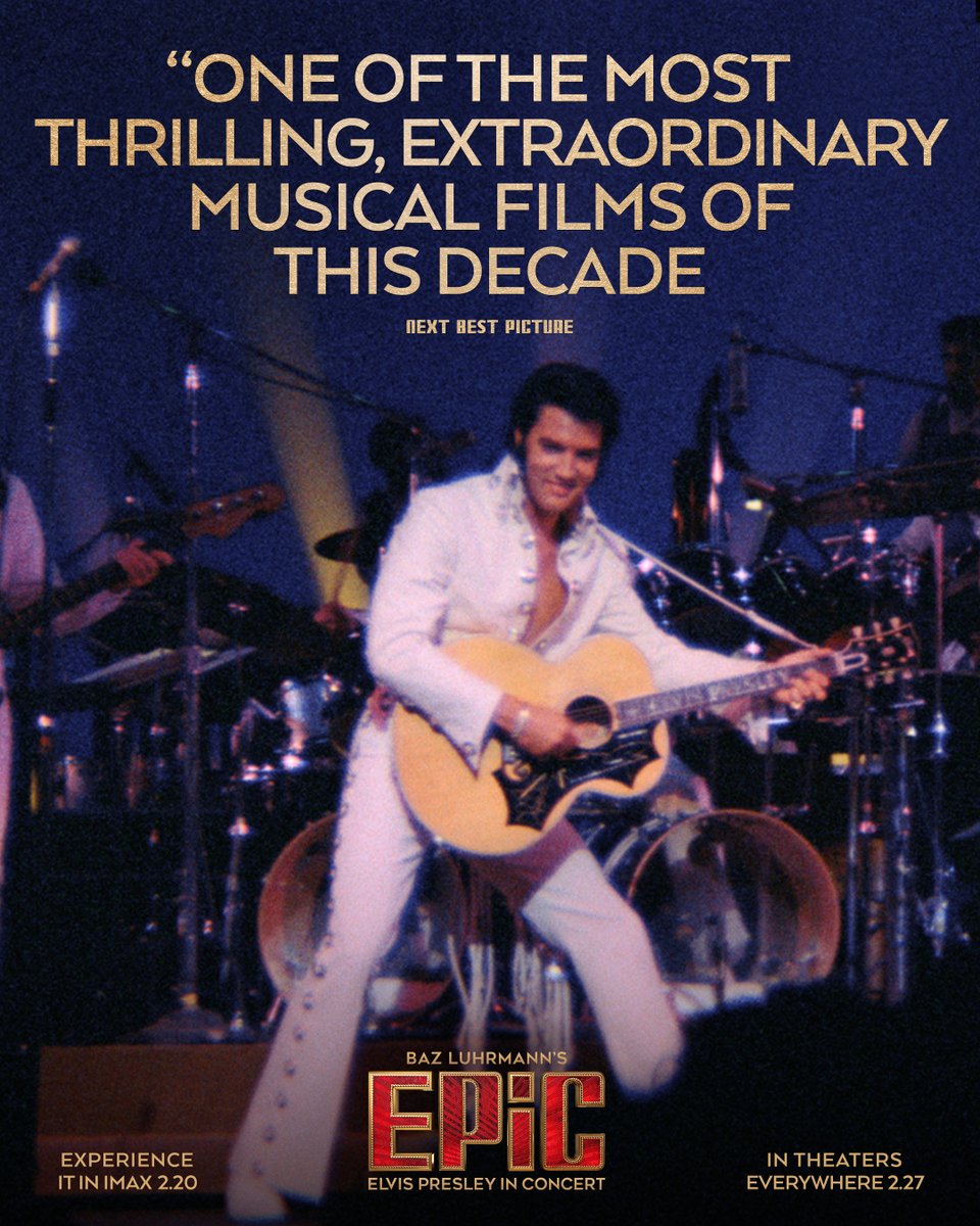 Featuring long-lost footage discovered by Academy Award-nominated Baz Luhrmann, EPiC: ELVIS PRESLEY IN CONCERT is a one-of-a-kind experience you don't want to miss. #EPiCMovie

One week IMAX exclusive starts Friday. In theaters worldwide 2.27. Get tickets: epicmovie.film