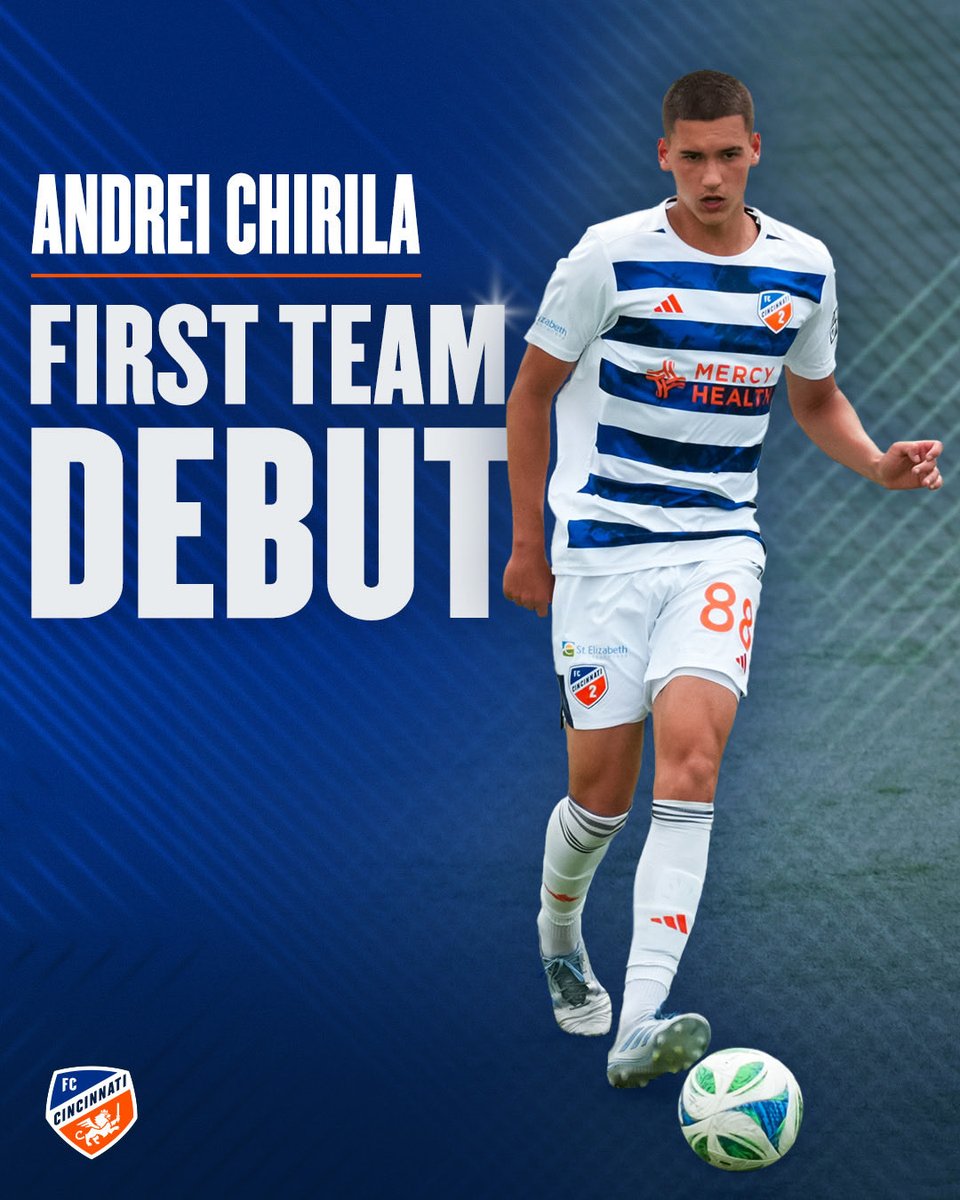 fccincinnati's tweet photo. First team debut for Andrei Chirila. ⚽🔸🔹

#AllForCincy | #FCCvOYM | https://t.co/piYb7eaMwd