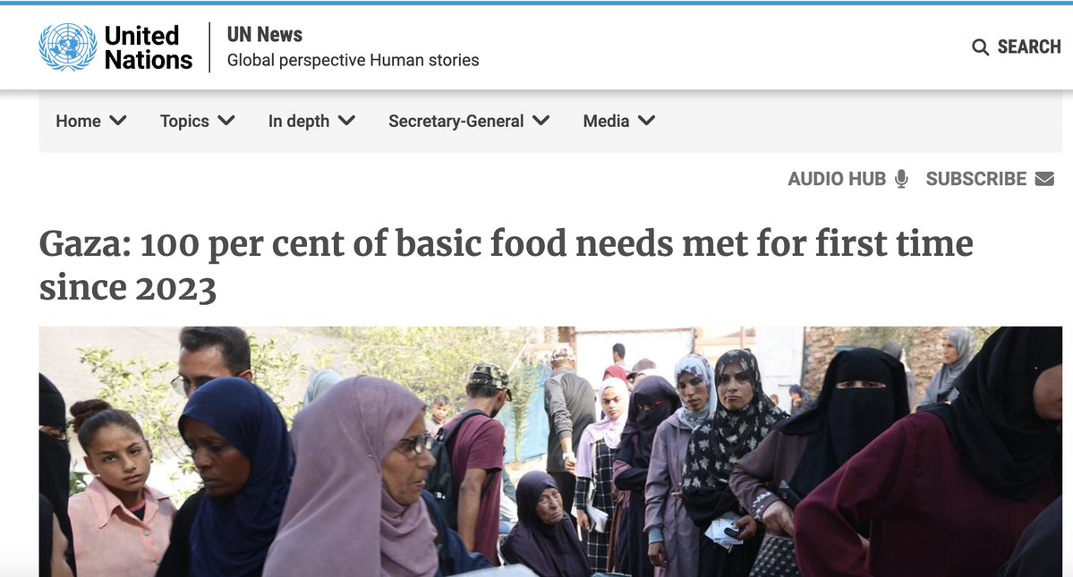 The UN said last month that 100% of food aid need is now being met, but we are still told "Gaza is still starving." Facts don't matter anymore, just emotional appeals.