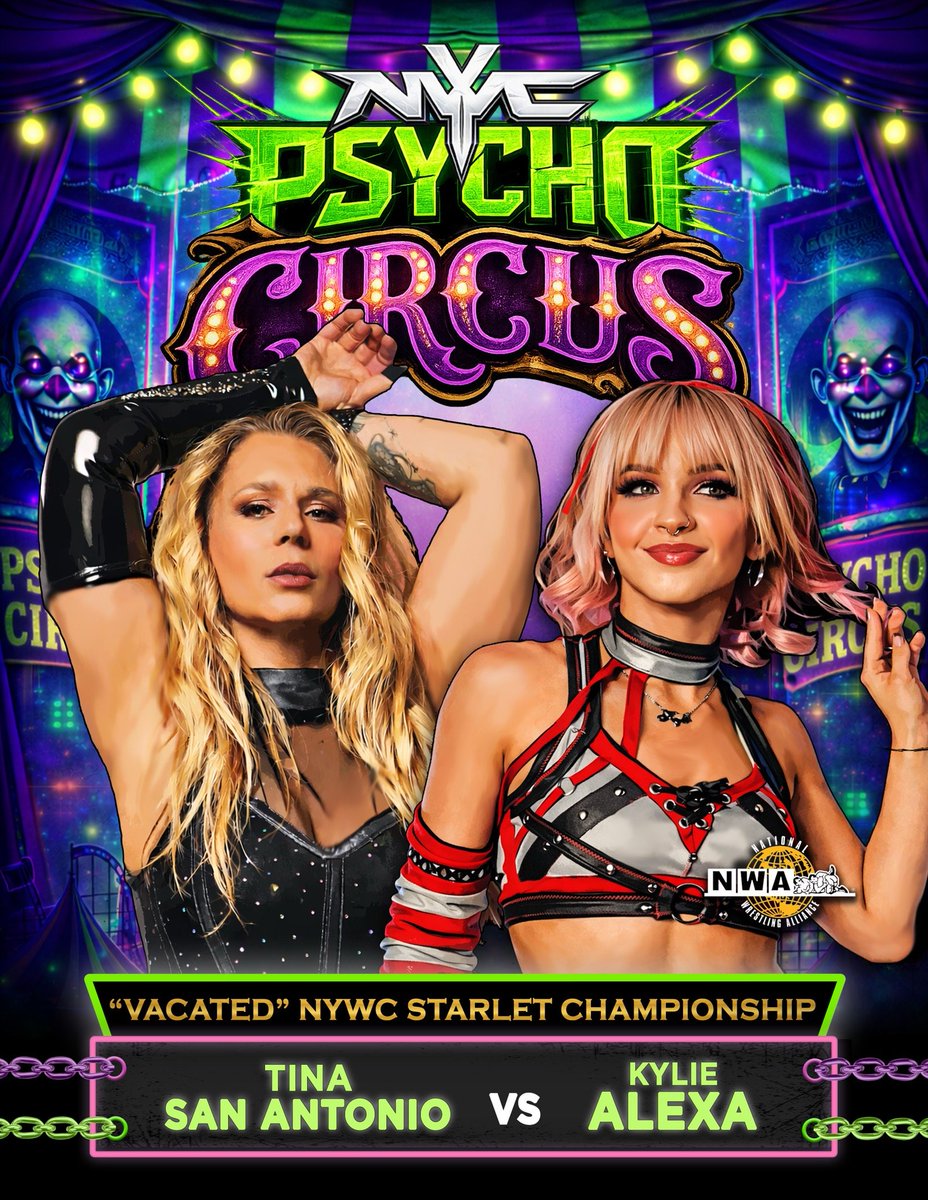 NYWCWRESTLING's tweet photo. The NYWC Starlet and Fusion Championships will be on the line at Psycho Circus!

Saturday, February 28th! Live from the Farmingville Fire Department, 780 Horseblock Road, Farmingville NY, 11738. Bell Time 7pm, Doors open 6pm.

Tickets available at https://t.co/15SuP0KW3M https://t.co/6VtMkizPAt