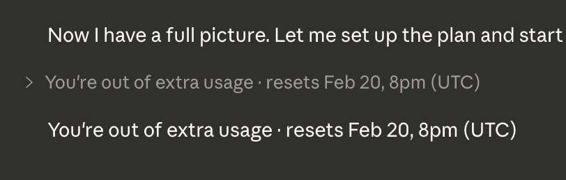 Extra usage reset message