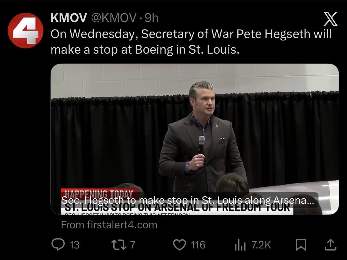 vincehayden's tweet photo. You know we live in a post truth world when the media caves to President Trump’s whims. He doesn’t have the authority to rename the Defense Department and yet @KMOV does this: https://t.co/CLzh7MDrcM