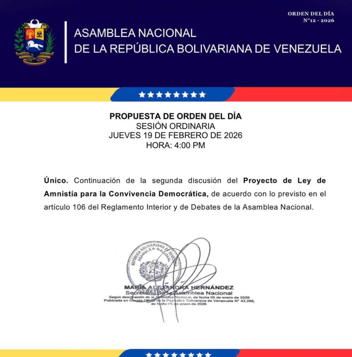 Orden del día para mañana en la AN. Continuará la segunda discusión del proyecto de la Ley de Amnistía